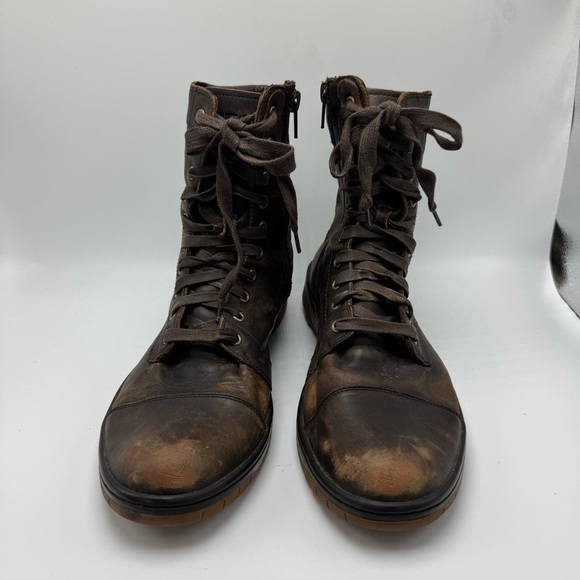 Diesel Tatradium Basket Butch Zip Brown Leather Boots Mens 12 Distressed Grunge - Picture 3 of 13